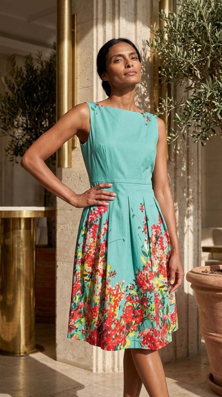 Lafayette 148 New York Floral Midi Dress Size 16 Teal Red Yellow Sleeveless Fit